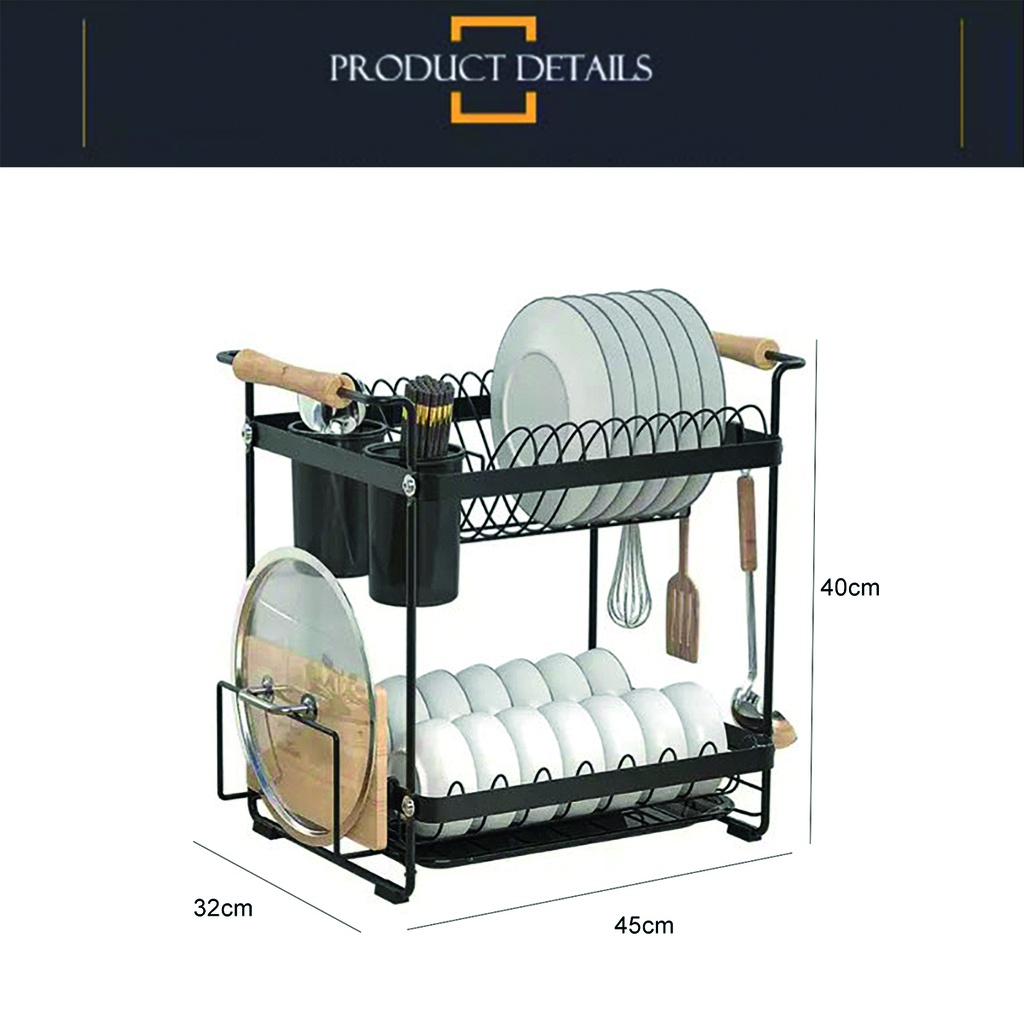 Organizador metalico madera escurridor sobre mesada 2 pisos Negro