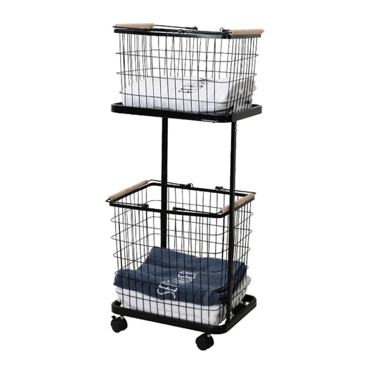 [DT2297N] Cesto doble para lavadero ropa con ruedas Negro