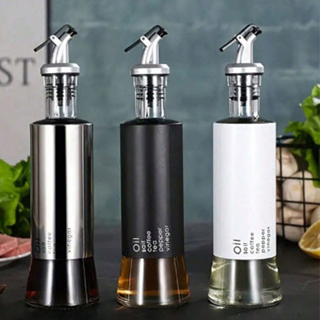 Aceitera vinagrera vidrio acero 350ML Blanco