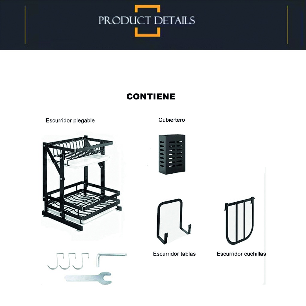 Organizador Escurridor plegable cubiertero + Porta tabla + Porta cuchillas