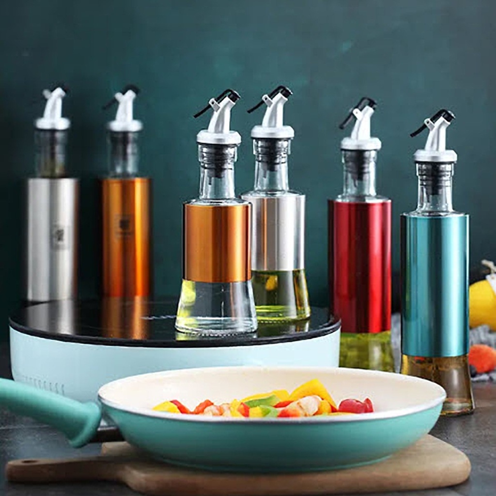 Aceitera vinagrera vidrio acero 250ML Dorado