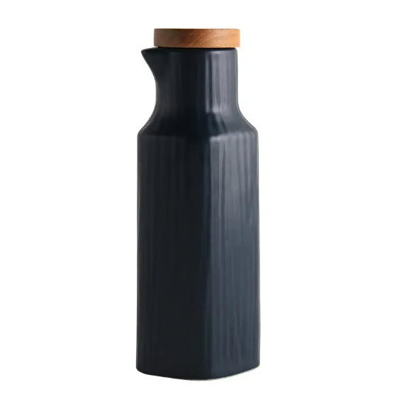 Aceitera cerámica tapa bambú Negro