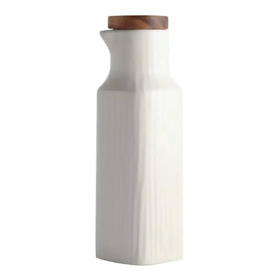 Aceitera cerámica tapa bambú Blanco
