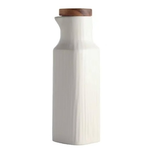 [DT2193B] Aceitera cerámica tapa bambú Blanco